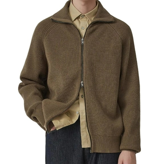 Sweaters for Men - Winter Zip Up Cardigan Japanese Style Oversized Knit Sweater Jacket, Casual Loose Fit Outerwear, Fall Daily Wear, Soft Fabric, Trendy Men's Clothing