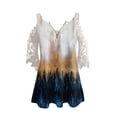 thumbnail image 4 of Elegante mujer casual cremallera cuello impresión blusa encaje manga corta camiseta verano Tops OAVQHLG3B Store  lin121212, 4 of 4