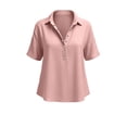 thumbnail image 5 of Miluxas Women's Cotton Linen Button Up Short Sleeve Blouse Lapel Loose Fit Work office Tunic Shirts Summer Beach Vacation Outfits Pink, 5 of 5