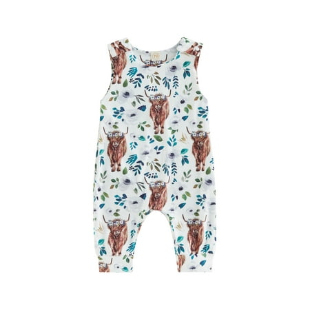 

Musuos Baby Girls Summer Casual Romper Sleeveless O Neck Floral Cow Print Loose Jumpsuit