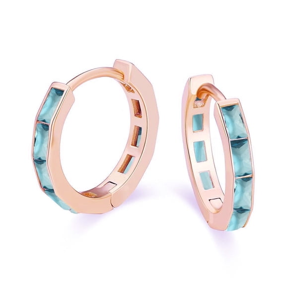 18K Rose Gold 2ct Emerald Cut Aquamarine Hoop Earrings Plated by Paris Jewelry