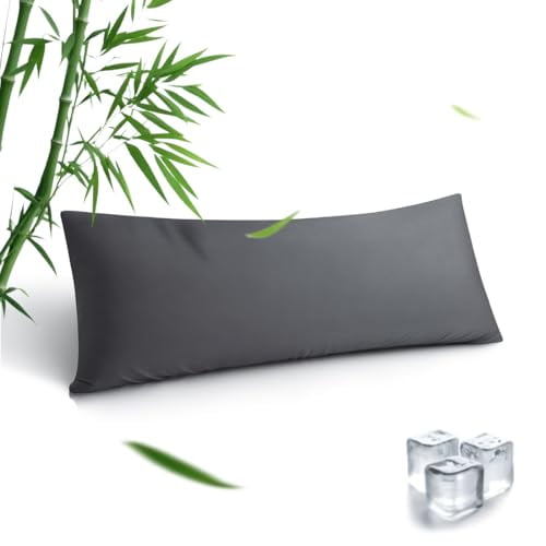 Body Pillowcase,Cooling Viscose from Bamboo Pillow Cover with Zipper Closure,Soft Moisture-Wicking for Hot Sleepers,Hair and Skin-Friendly,Gray,1 Pack