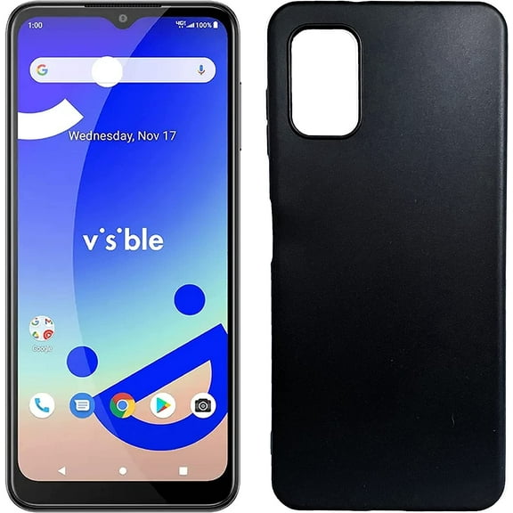 Compatible for Visible Midnight WTVIS01VS TPU 1-Piece Cover Phone Case   Tempered Glass - Black