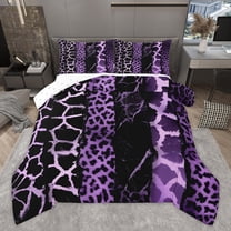 Homewish Zebra Cheetah Print Full Size Comforter Sets for Adult, Chic Purple Lines Bedding Comforter Set, Leopard Giraffe Wildlife Reversible Bedding Sets, Ultra Soft Bedroom Decor, 3 Pieces