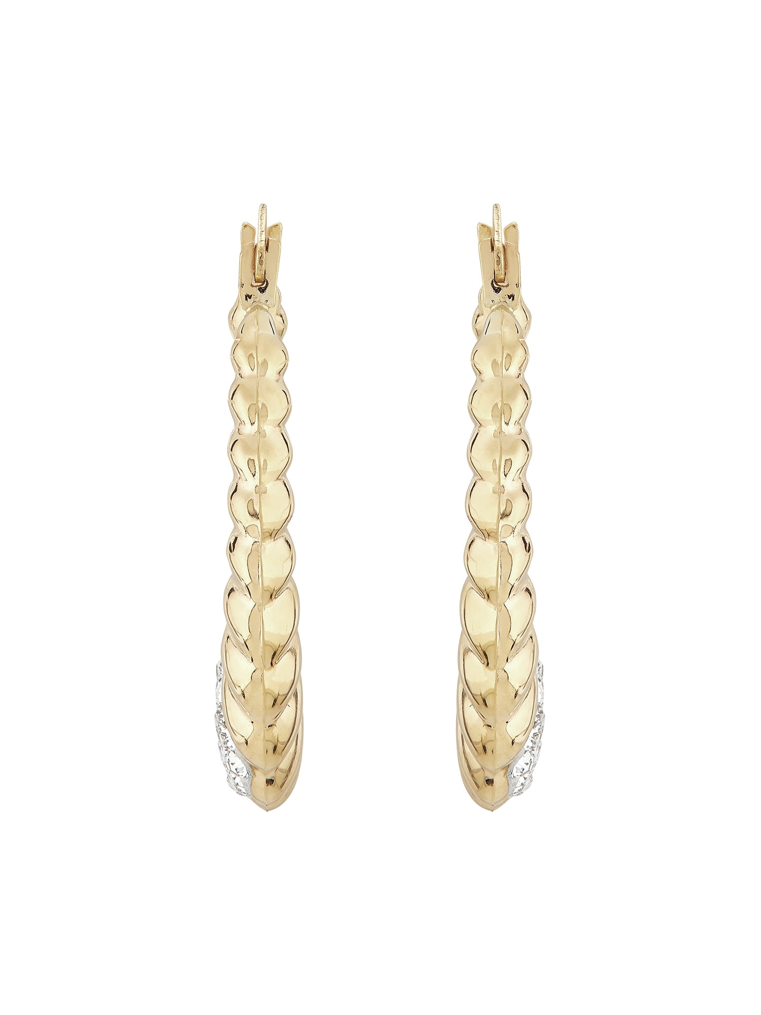 BrillianceFine Jewelry White Crystals Hollow Oval Shrimp Hoops in 10K Yellow Gold