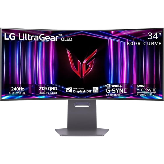 LG 34GS95QE-B-CR Ultragear OLED Gaming Monitor WQHD 800R 240Hz 0.03ms, Computer Monitors, Curved, Black/34 in, 1, 1, 1