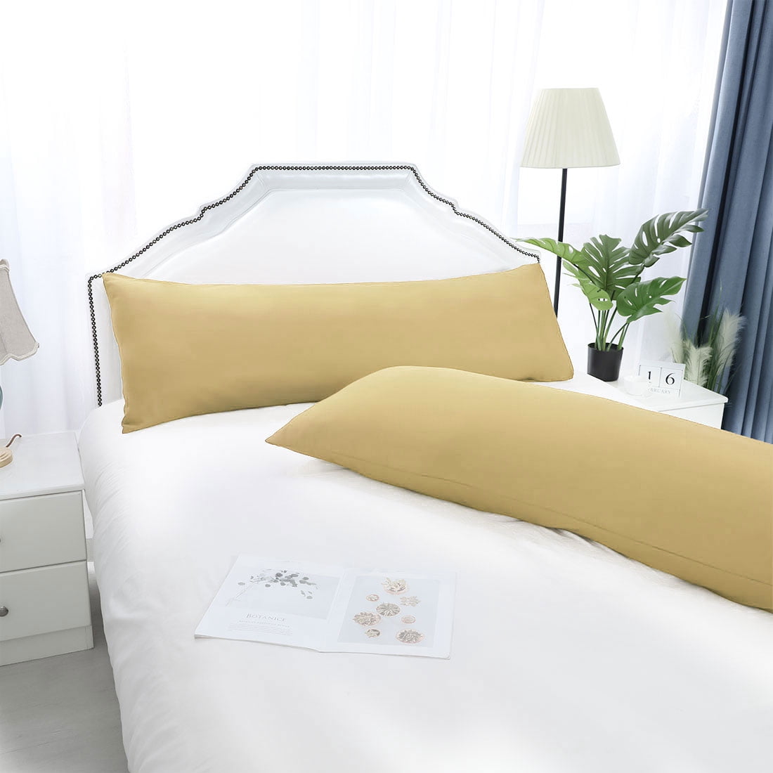 Unique Bargains 2 Pack Microfiber Body Pillow Cases Gold 20" x 54"