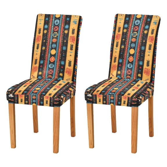 Yayeee 2 Pack Dining Chair Covers Stretch Parson Chairs Slipcovers Seat Protector, Orange Geometric