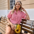thumbnail image 6 of Stralyhd Womens Tops Button Down Short Sleeve Linen Shirts Plaid Blouses Casual Comfy and Breathable Outfits Red M, 6 of 6