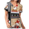 thumbnail image 4 of Pntutb Navidad Moda Mujer Cuello en V Casual Manga corta Impreso Bolsillos Señoras tops Blusa Pntutb Pntutb-5069, 4 of 6