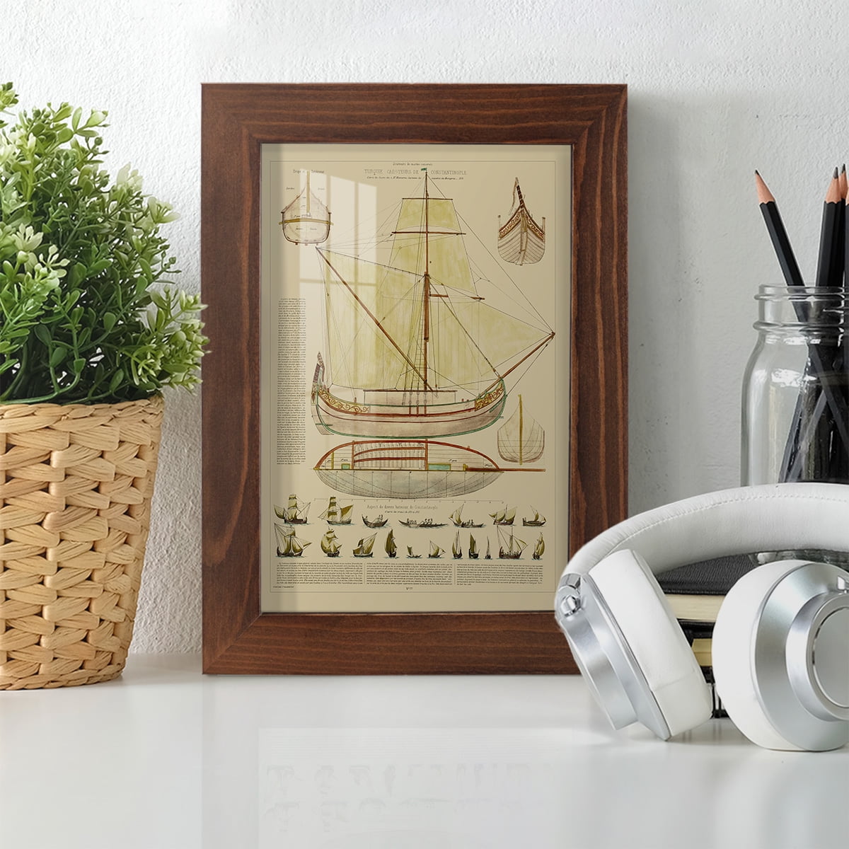 Antique Ship Plan I -Framed Print w/glass-Chestnut