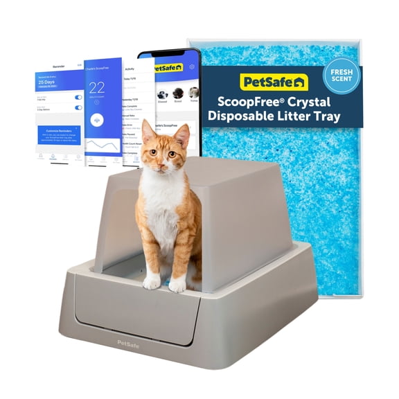 PetSafe ScoopFree Crystal Smart Front-Entry Self-Cleaning Cat Litter Box, Phone App Connected, Gray