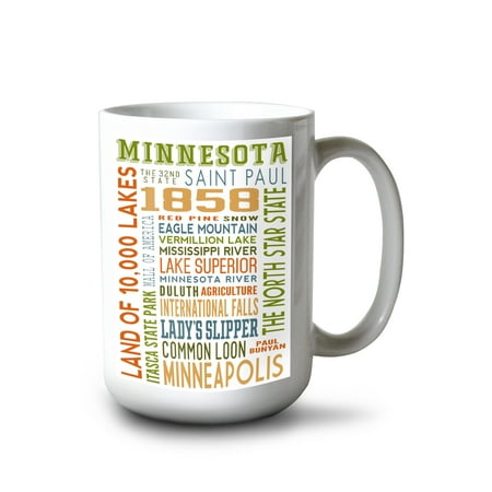 

15 fl oz Ceramic Mug Minnesota Typography Dishwasher & Microwave Safe