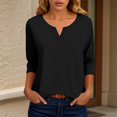 thumbnail image 2 of felwors 3/4 Length Sleeve Womens Tops Dressy Casual V-Neck Puff Sleeve Blouses Business Work Tunic Shirt S-XXL (Black, XXXL), 2 of 7