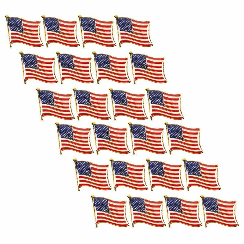 24Pack American Flag Waving Lapel Pins, Patriotic US Flag Pins for