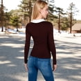 thumbnail image 5 of Women's Long Sleeve V-Neck Shirt with Contrast Collar - X Large, Brown, 5 of 7