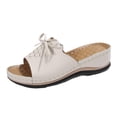 thumbnail image 2 of Beach Sandals, Cute Sandals for Women, Slip-On Wedge Sandals With Arch Support - Lightweight Comfortable Open Toe Slippers Soft Insole & Anti-Slip Sole Boho Slingback Sandals, Beige 5.5, 2 of 7