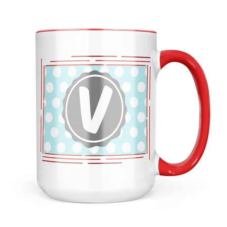 

Neonblond Monogram V soft Blue Polka Dots Mug gift for Coffee Tea lovers