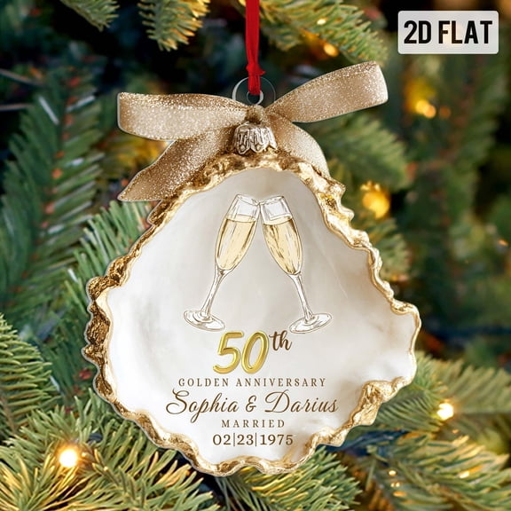 Custom Name 50th Wedding Anniversary 2D Flat Acrylic Ornament, Gold Wedding Anniversary Gift, Christmas Gift