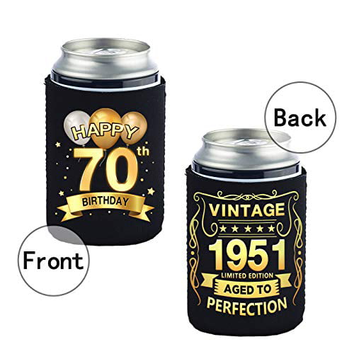 Black and Gold Seventieth Birthday Cup Coolers Dirty 70th Birthday Party Supplies Yangmics 70th Birthday Can Cooler Sleeves Pack of 12-1952 Sign 70th Anniversary Decorations