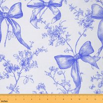 Homewish Retro Floral Flower Fabric by the Yard 1 Yard, Slate Blue Ribbon Bow-tie Room Decor Fabric by the Yard, Teen Girls Female Adult Sewing Fabric, Microfiber Bedroom Decor