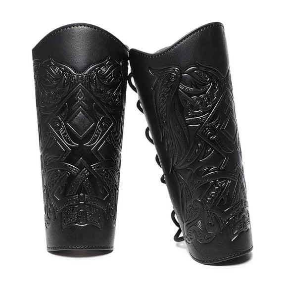 AlevRam 2-Pack Viking Bracers for Adults, Adjustable PU Faux Leather Medieval Arm Guards, Knight Gauntlet for Cosplay Costume