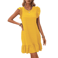 thumbnail image 2 of Vestidos de Verano para Mujer, Cuello Redondo, Corta, Dobladillo con Volantes, Informal, Minivestido Amarillo L, 2 of 7