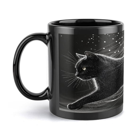 Black Cat Coffee Mug For Men Women, Black Cat Ceramic Cup Gift For Cat Lovers, Custom Black Mug 11 Oz
