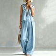 thumbnail image 5 of VBVC Women's V-Neck 2 Piece Pleated Set,Sleeveless Top and Wide Leg Pants For Women, Ladies' Breathable Summer Loungewear With Pockets,Blue,S-3XL, 5 of 9