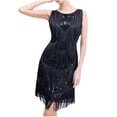 thumbnail image 2 of Elainilye Fashion Sequin Dress for Women 1920 Vintage Sequin Dress Studded Tassel Dress High-end Banquet V-neck Small Dress,Black, 2 of 8