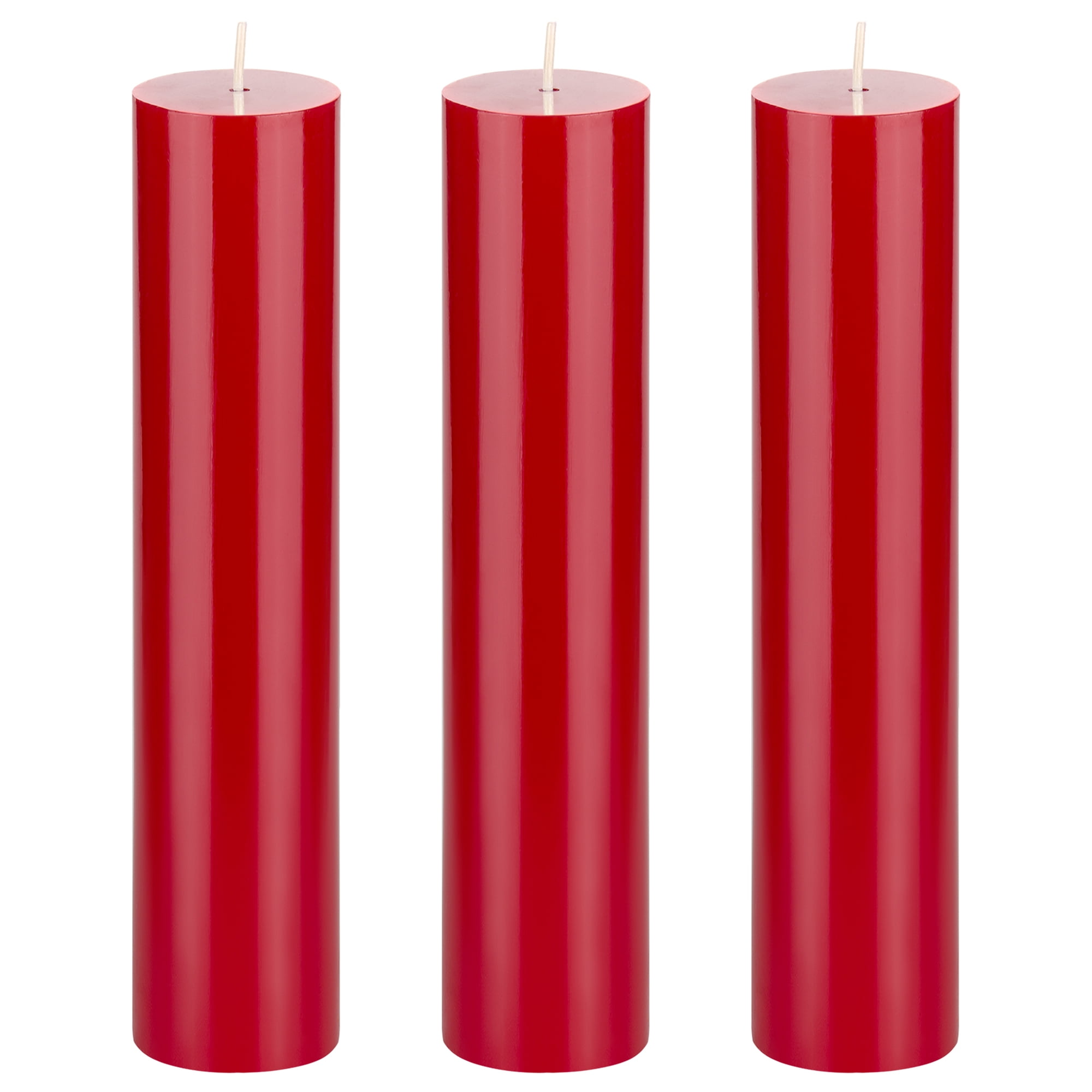 Mega Candles 3 pcs Unscented Red Round Pillar Candle, Hand Poured Premium Wax Candles 2 Inch x 9
