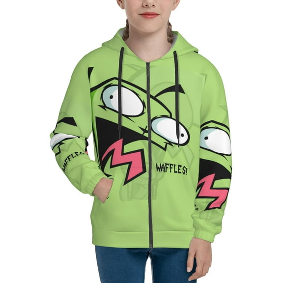 Invader Zim Teens Boys Girls Zip Up Hoodies 3d Print Long Sleeve Hooded Sweatshirt Jacket With Pocket Small