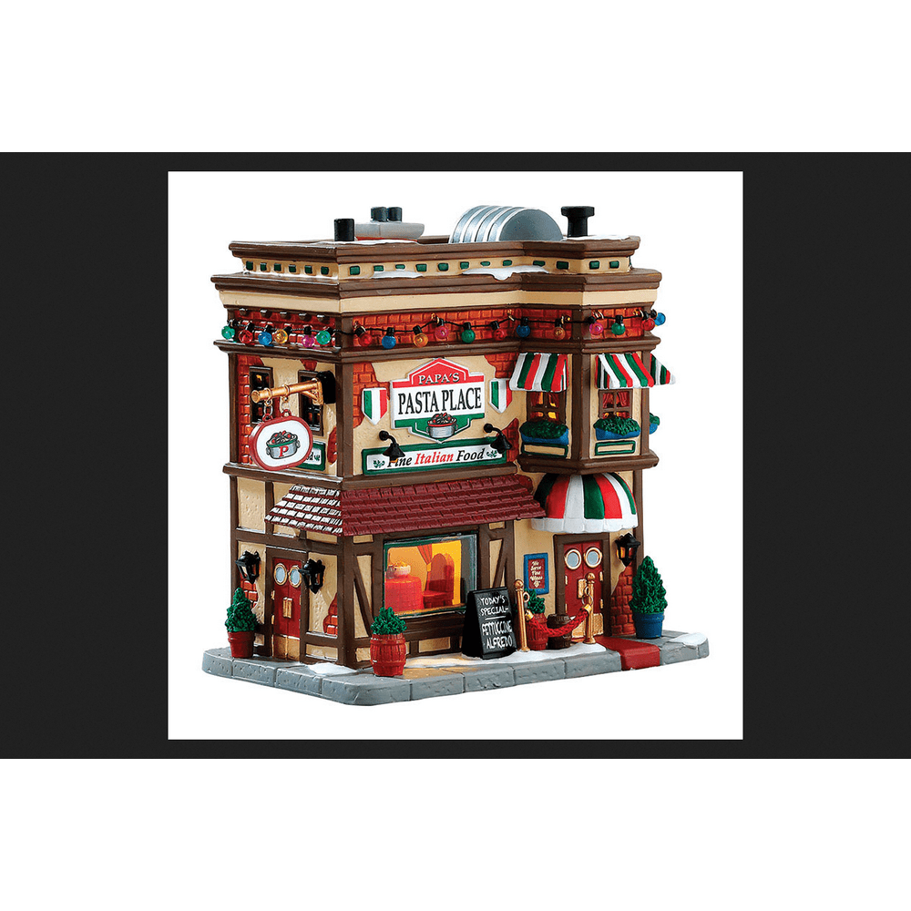 Lemax Porcelain Lighted Building Papas Pasta Place, 4.41 In L X 7.09 In