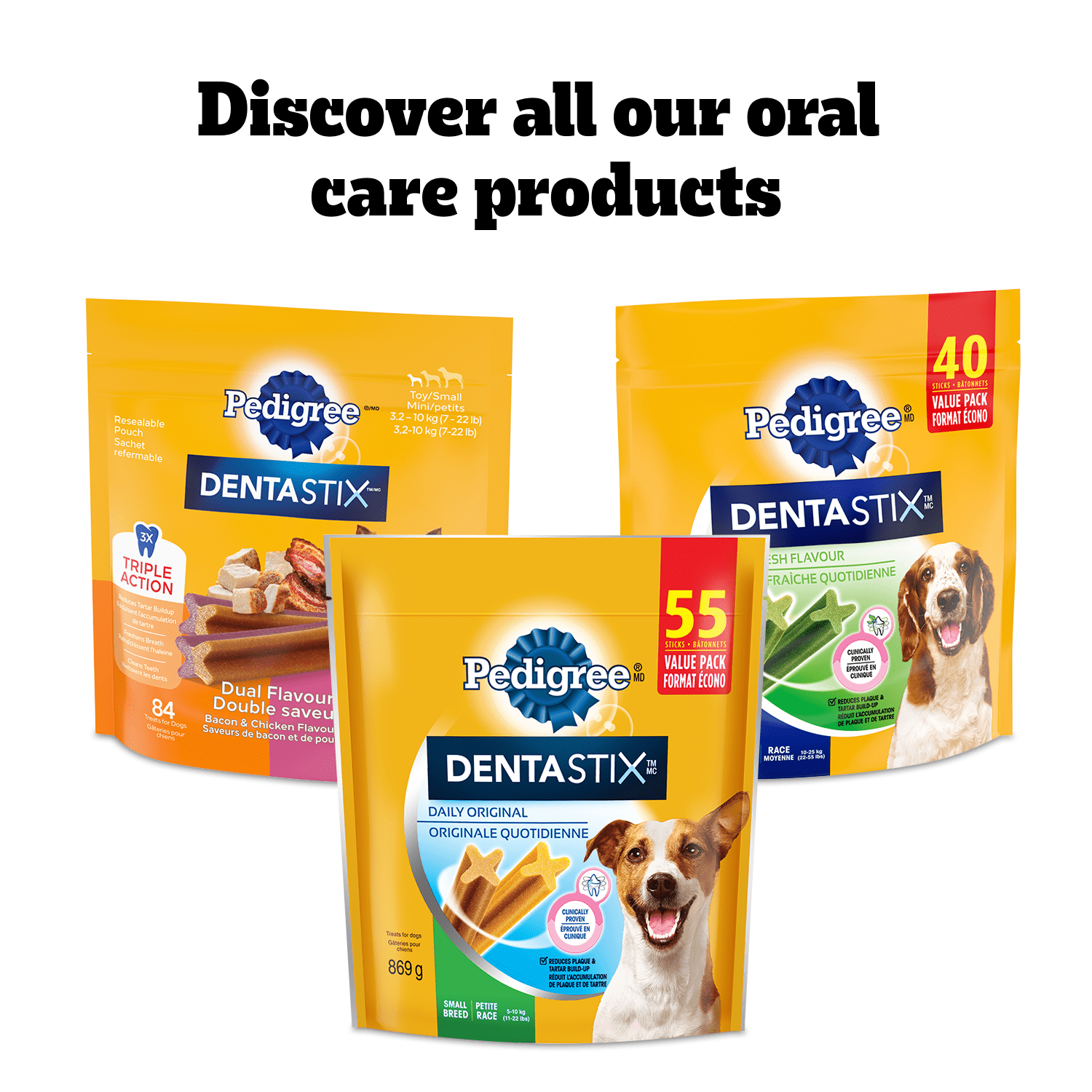 Gâteries de soins buccodentaires PEDIGREE DENTASTIX saveur de bœuf pour chiens de race moyenne, 25 bâtonnets, sachet de 608 g