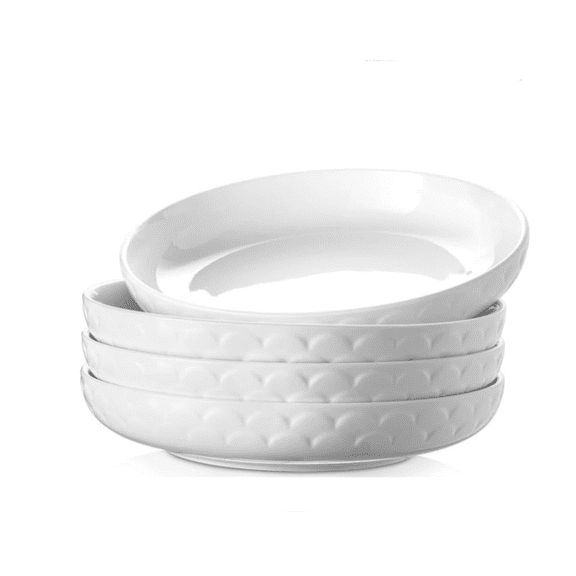 Pasta Bowls Set of 4 for Large Portions, 54 oz Textured Motif Large Salad Serving Bowls, Ceramic Plates, White Soup Bowl for Kitchen Meal Prep, Shallow Dishes Dinner Bowl Microwave Dinnerware