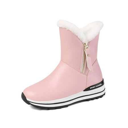

GENILU Girls Non-Slip Fashion Snow Boot Side Zip Winter Warm Shoes Walking Plush Lined Pink 1Y