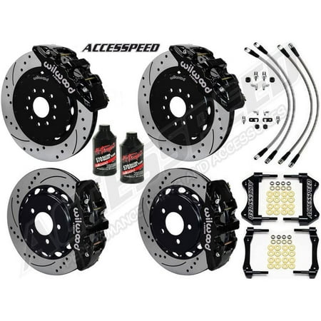 WILWOOD 3-SERIES FRONT & REAR BIG BRAKE COMBO WITH FREE STAINLESS BRAKE LINES & BRAKE FLUID - AERO6 15 FRONT & AERO4 14 REAR, BLACK CALIPERS, DRILLED ROTORS, For 2007-2013 BMW 3-SERIES