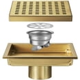 thumbnail image 1 of Desagüe de ducha Desagüe de suelo de ducha cuadrado dorado cepillado, rejilla con tapa extraíble, acero inoxidable SUS304 dorado cepillado, 1 of 3