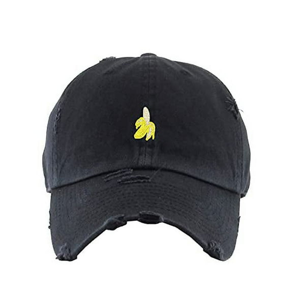 Peeled Banana Vintage Baseball Cap Embroidered Cotton Adjustable Distressed Dad Hat Brush Black