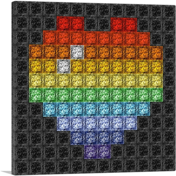 ARTCANVAS Rainbow Gay Love Heart Black Jewel Pixel Canvas Art Print - Size: 36" x 36" (1.50" Deep)