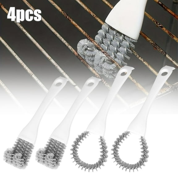 4pcs Barbecue Grill Cleaning Brush with Scraper, 2-in-1 Stove Cleaner Brush, Scrub Brush for BBQ Grates, Kitchen Crevices, Oven Racks and Bird Cage