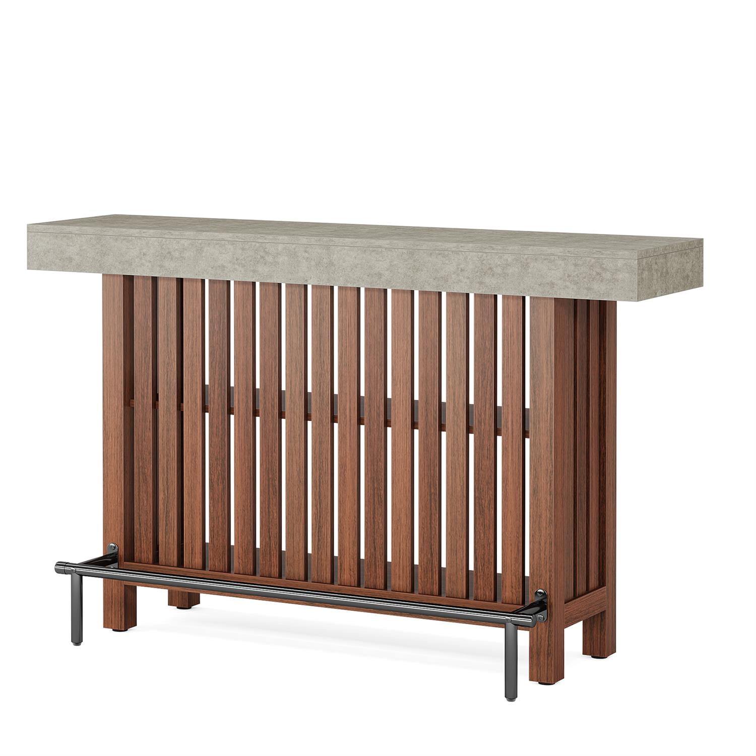 Demi Bonn 62" Home Bar Unit, Modern 2-Tier Bar Table Cabinets with Footrest, Pub Tables for Kitchen, Dining Room, Brown