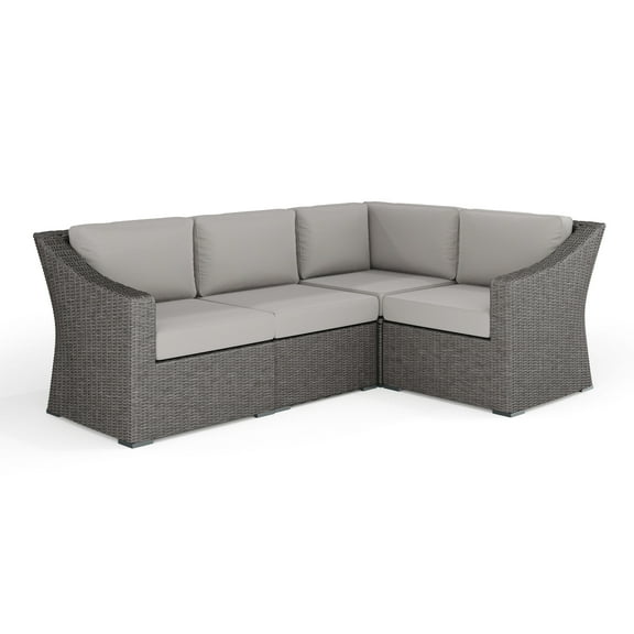 Martha Stewart Indoor-Outdoor Modular Patio 4-Seat Sectional Sofa in Gray Rattan Wicker with Gray All-Weather Cushions
