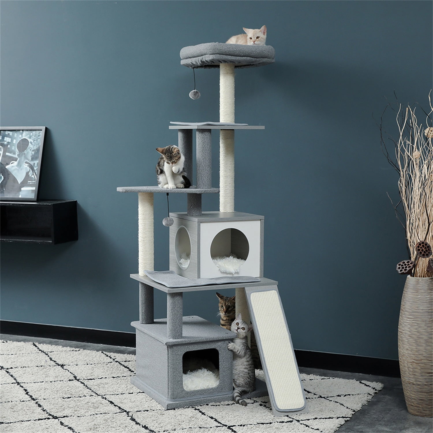 Pefilos Cat Tree Houses for Indoor Cats Modern Grey Cat Tower, Multi-Level Tall Large Wood Condo for Outdoor Cats, Cat Condo for Adult Cats Furniture Cat Tower for Big Cats Pefilos Cat Tree Houses for Indoor Cats Modern Grey Cat Tower, Multi-Level Tall Large Wood Condo for Outdoor Cats, Cat Condo for Adult Cats Furniture Cat Tower for Big Cats