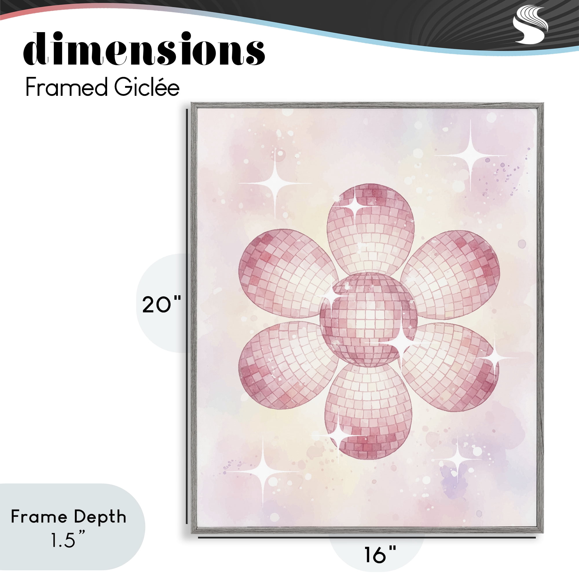 Stupell Industries Dreamy Pink Disco Ball Flower Gray Framed Giclee Art, design by Lil' Rue
