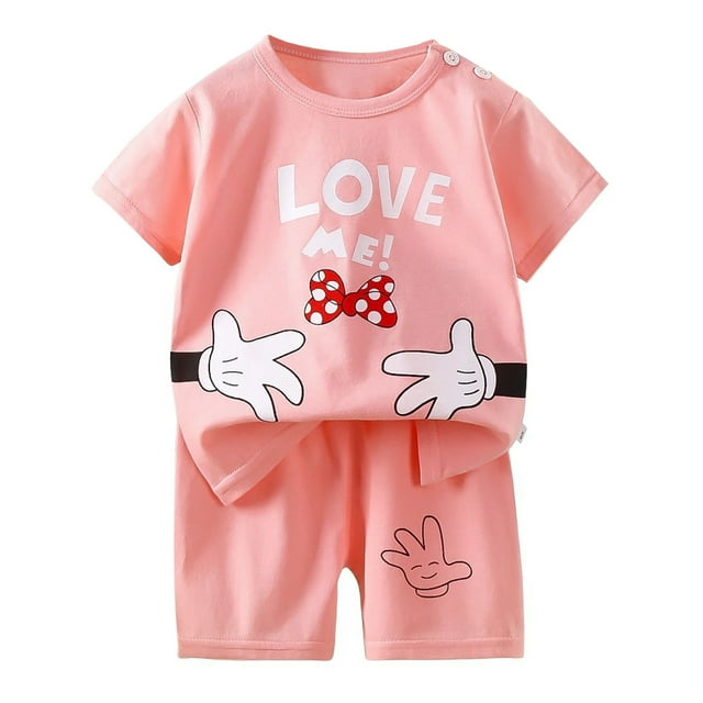 Sunnyoo Girls Boys Pajamas Cartoon Short Sleeve T-Shirt Shorts 2Pcs Outfits Set, Sizes 3M-6Y