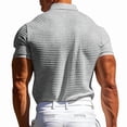 thumbnail image 3 of Domuza Mens Textured Polo Shirt Lightweight Casual Knit Short Sleeve Button Down Tops Summer Loose Fit Waffle Knit Pullover Tees Light Gray M, 3 of 4