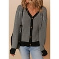 thumbnail image 2 of Women'S Casual Open Front Long Sleeve Chunky Knit Striped Cardigan Sweaters Outerwear Coats Black XXL, 2 of 8