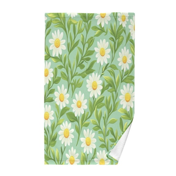Daisy and Leaf PatternBath Towel 100% Cotton Soft Thick High Absorbency Hand Face Towel Single Pack 16x28in