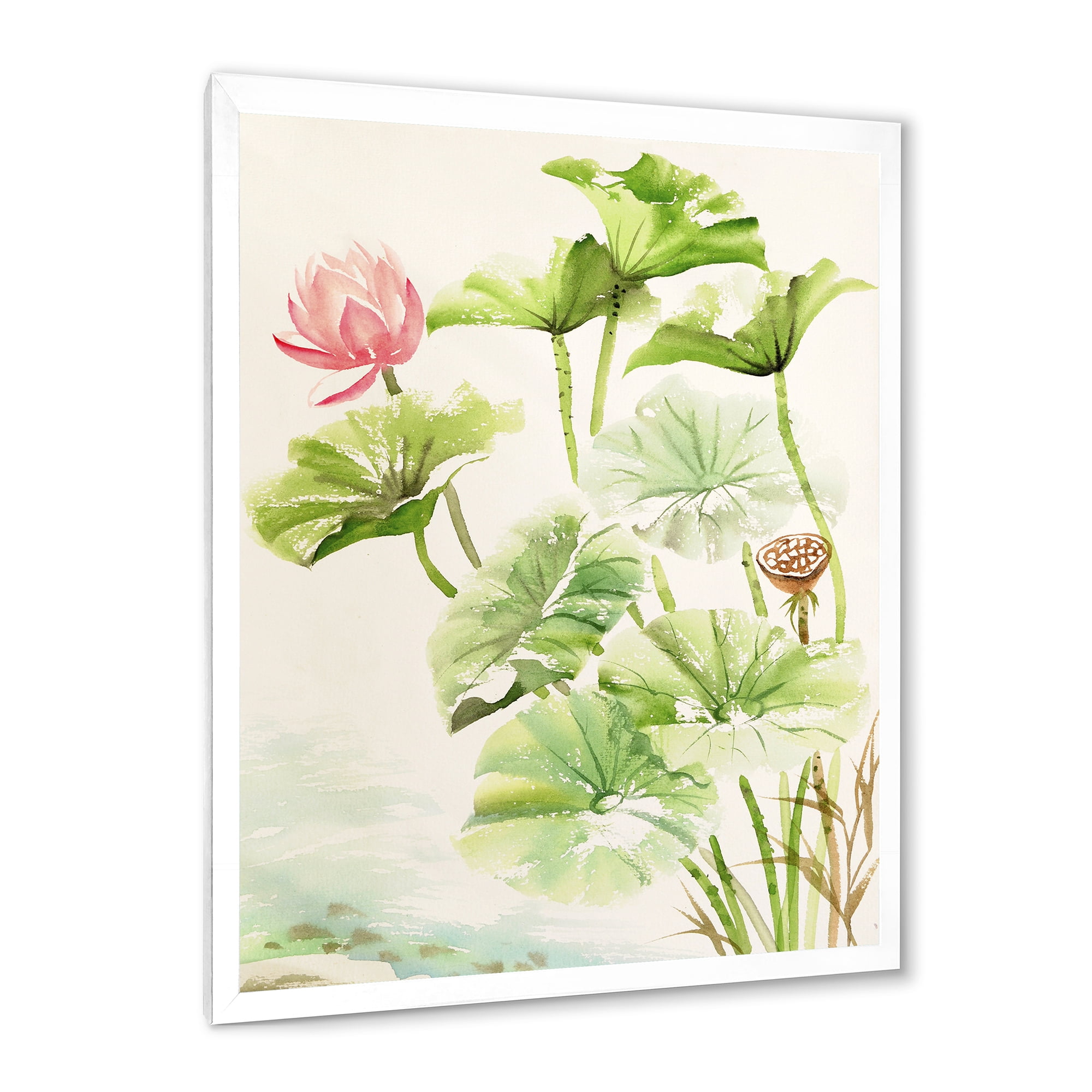 Designart 'Ancient Pink Lotuses In The Pond IV' Traditional Framed Art Print